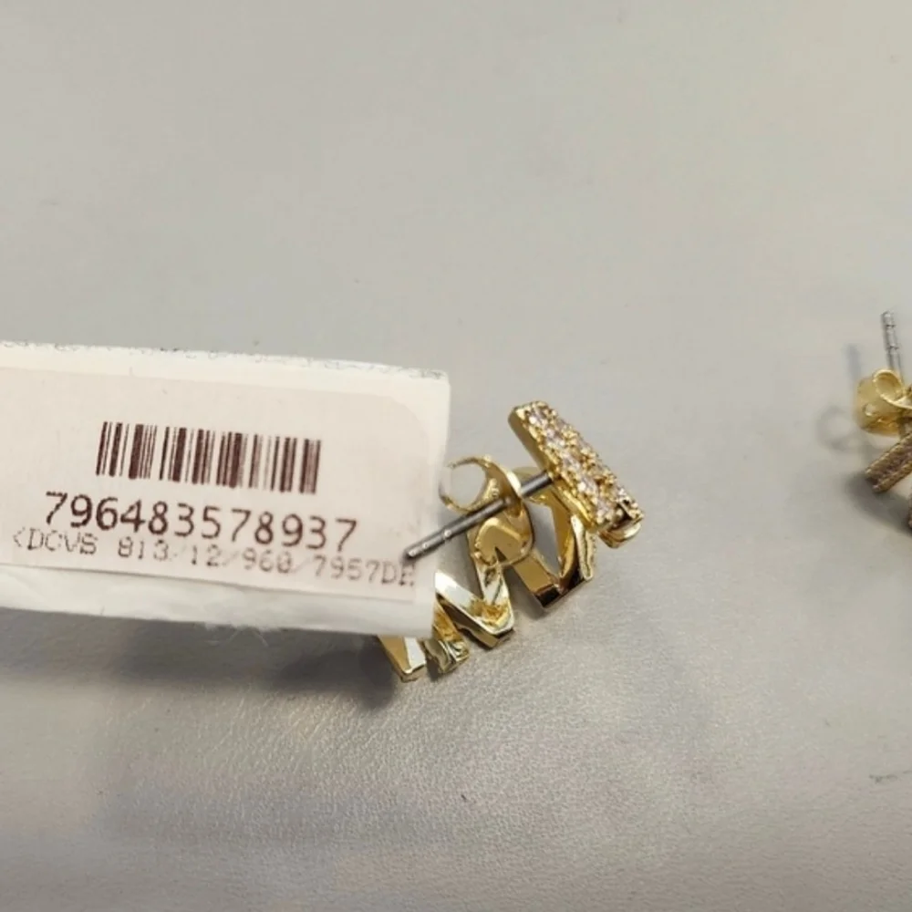 NWT Michael Kor's Gold-Tone Logo Huggie Earrings - Picture 2 of 4